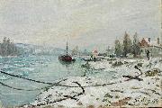 Alfred Sisley Mooring Lines, the Effect of Snow at Saint-Cloud oil painting